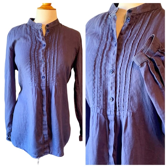 L.L. Bean Tops Ll Bean Linen Purple Blue Long Sleeve Tunic Top